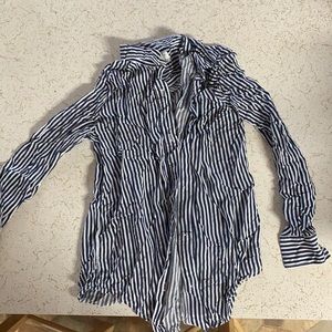 Blue and white striped collared button up